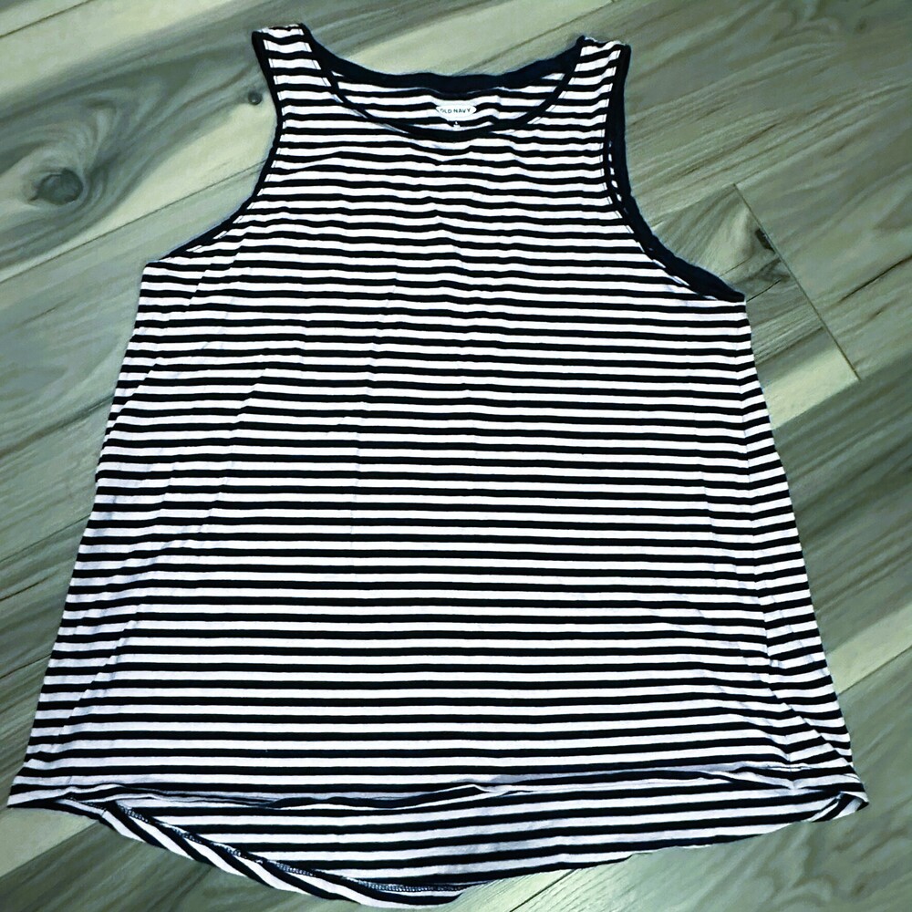 Old Navy Large Tall LT Tank Top, Navy & Pink Stripe Crew Neck